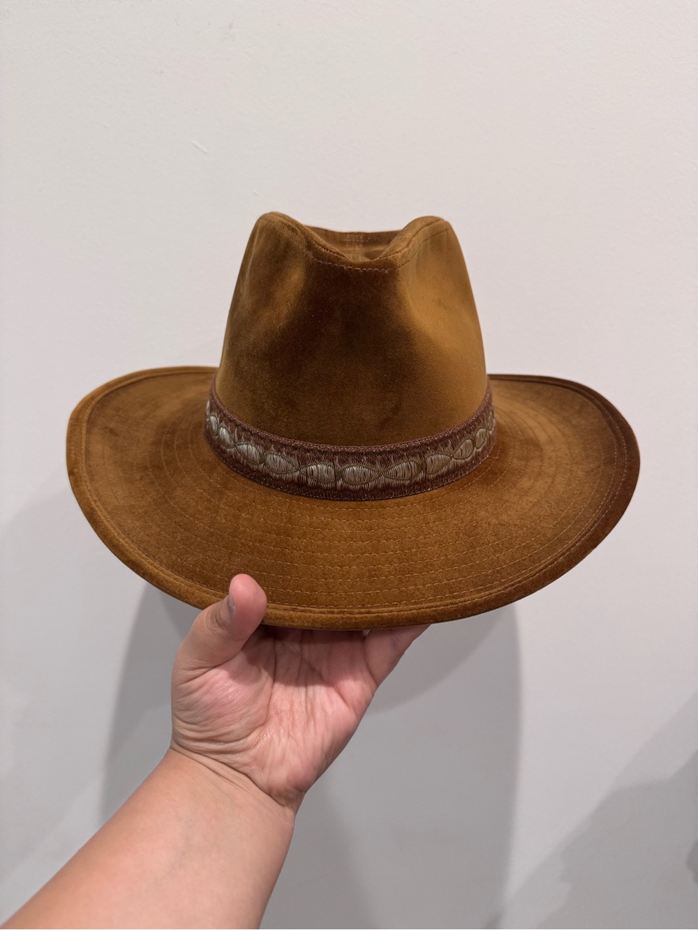 Lack Of Color Tan Brown Faux Suede Western Hat with Decorative Band